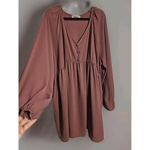 Plus 3X Haptics Baby Doll Dress Mauve Pockets Boho Relaxed Faux Button Front
